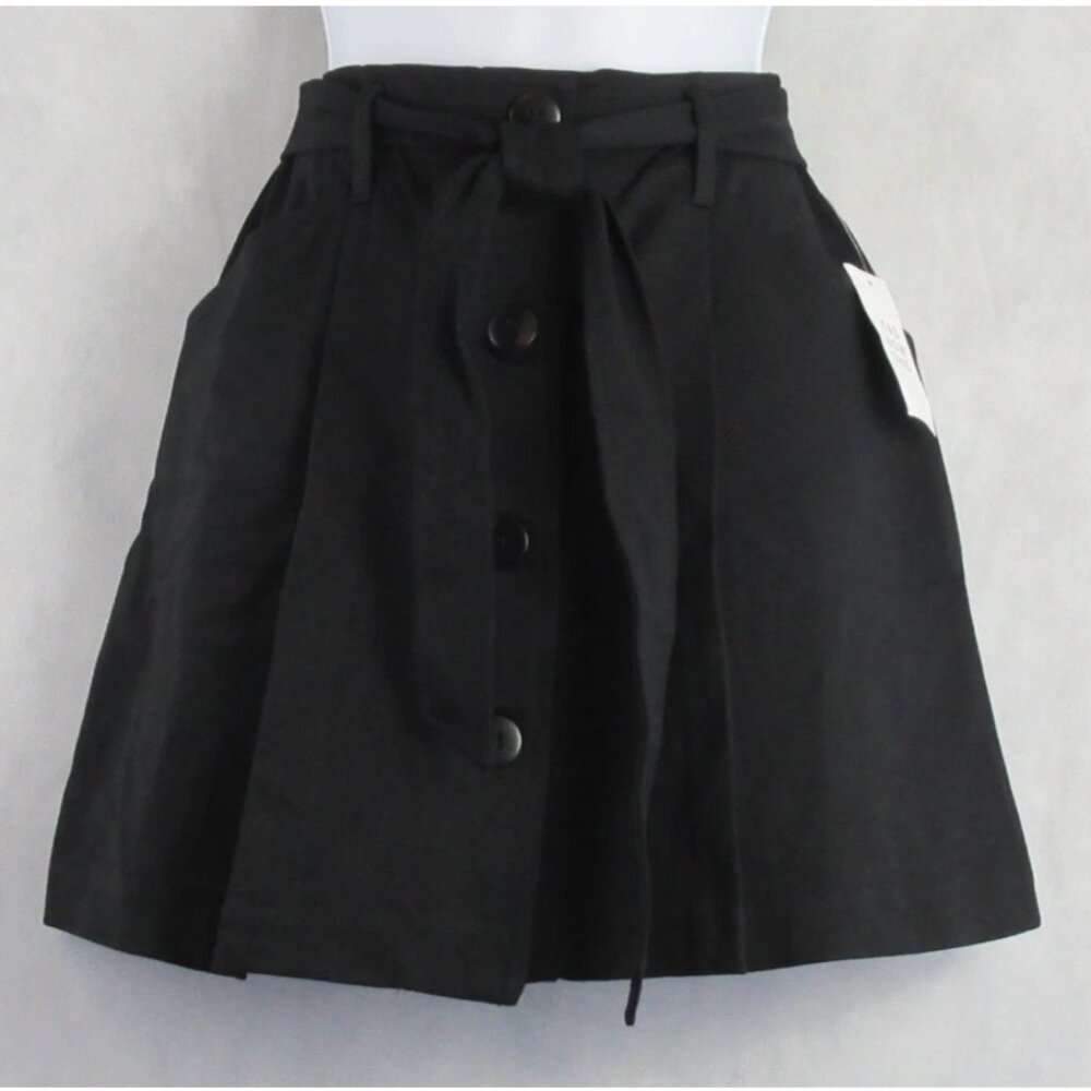 NWT And Now This Women's Button-Front Knit Rayon Blend Mini Skirt, Black, XS